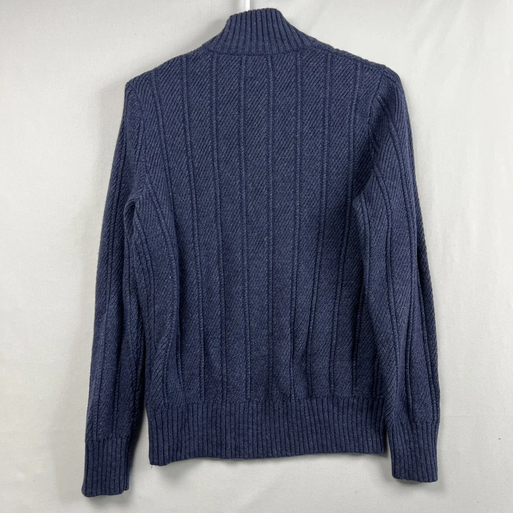 Banana Republic Sweater mens Sz L Merino Wool Henley Mock Neck 1/4  button Blue